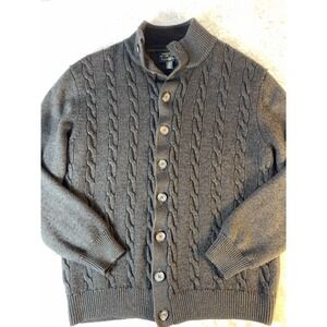 Club Room Womens M Merino Wool Cardigan Sweater Charcoal Cable Knit